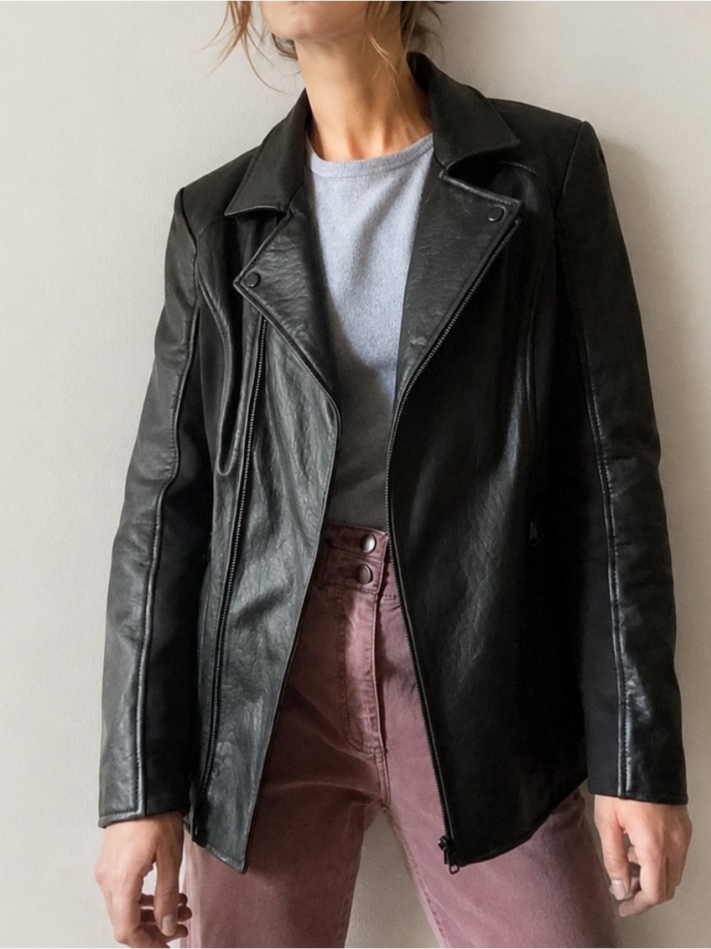 Women’s Marc New York Andrew Marc Black Lambskin Mixed Media Coat Size Medium